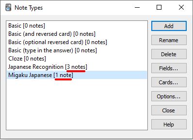 Note Types With Different Card Counts