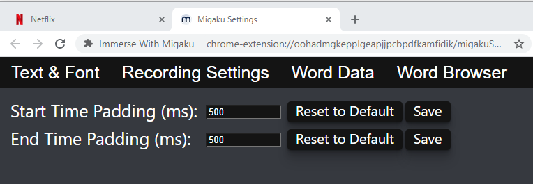 Picture of the Recording Settings Tab